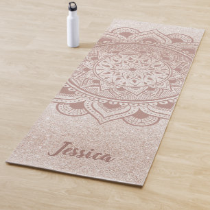 Tapis De Yoga Nom personnalisé Mandala Om Rose Gold Parties scin
