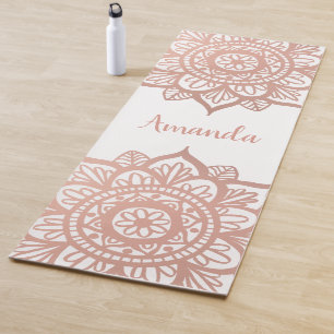 Tapis De Yoga Nom personnalisé Nouveau Rose Gold Mandala White