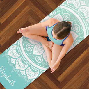Tapis De Yoga Nom Personnalisé Om Exercice Mandala Turquoise