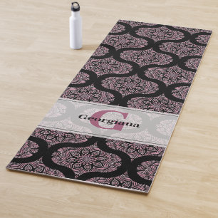 Tapis De Yoga Nom personnalisé Retro Dusky Rose Floral Fronds Ma