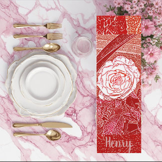 Tapis De Yoga Nom personnalisé Rose rouge Floral Aquarelle Art