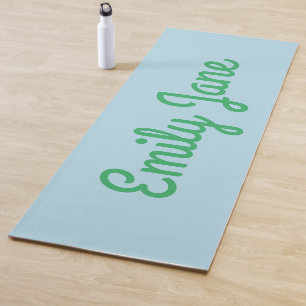 Tapis De Yoga Nom personnalisé simple mignon bleu vert écriture