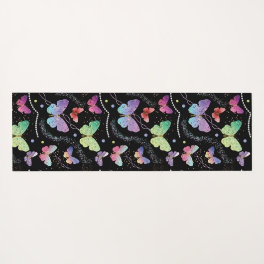 Tapis De Yoga Nom personnel Élégant Papillons violets brillants (Dos (Horizontal))