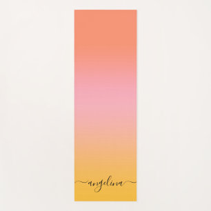 Tapis De Yoga Nom Script Texte Monogramme Dégradé Ombre Orange
