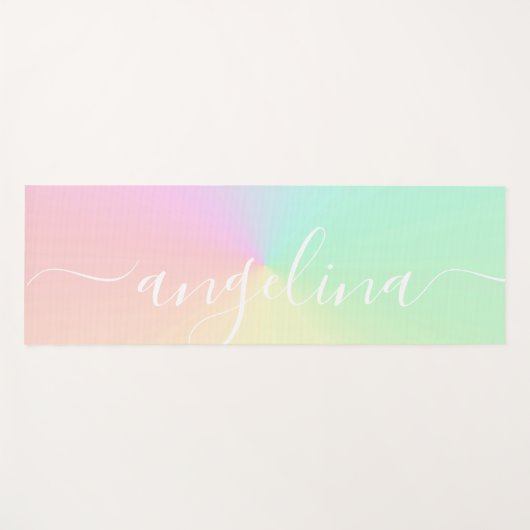 Tapis De Yoga Nom Script Texte Muet Dégradé Ombre Arc-en-ciel (Devant (Horizontal))