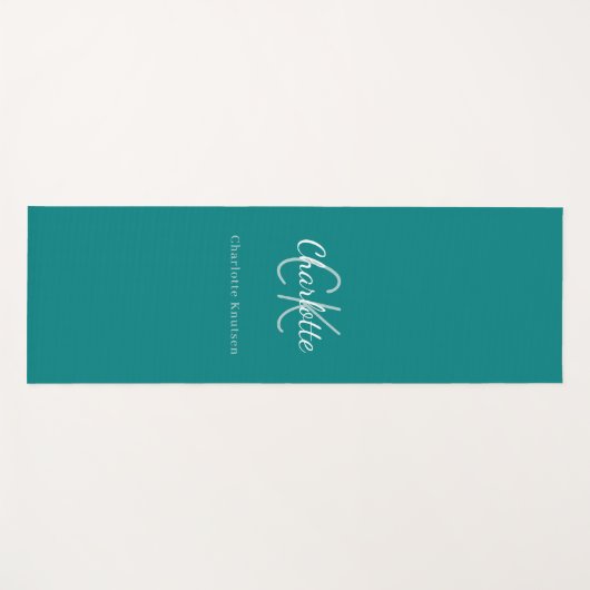 Tapis De Yoga Nom turquoise des initiales du monogramme vert (Devant (Horizontal))
