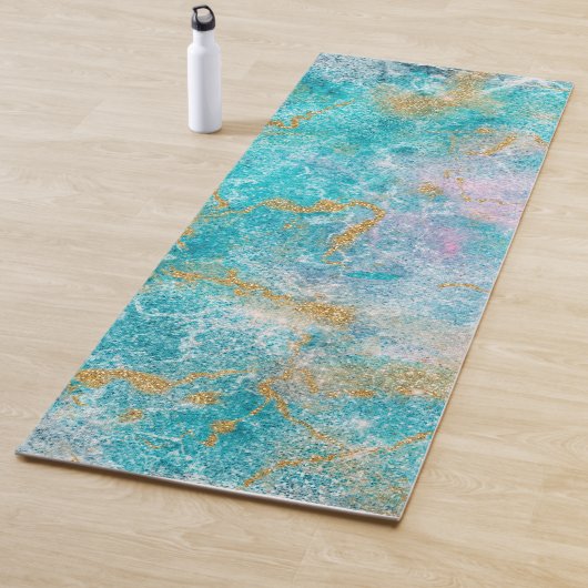 Tapis De Yoga Oeuvre en marbre bleu or  (En situation)