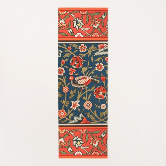 Tapis De Yoga Oiseau et fleurs Perse Motif bleu rouge (Devant)