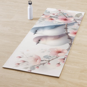Tapis De Yoga Oiseaux de l'amour romantique Branche de fleurs de