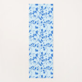 Tapis De Yoga Oiseaux en fleurs de cerisier bleu sur bleu (Devant)