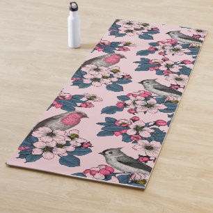 Tapis De Yoga Oiseaux et fleurs roses