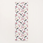 Tapis De Yoga Oiseaux japonais et fleurs rouges et gris (Dos)