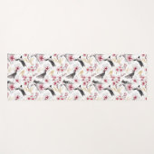 Tapis De Yoga Oiseaux japonais et fleurs rouges et gris (Devant (Horizontal))