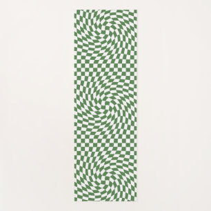 Tapis De Yoga Olive Green & White À damiers Motif déformé