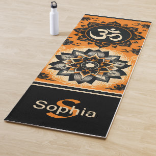 Tapis De Yoga Om et Mandala en orange et noir