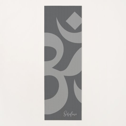 Tapis De Yoga Om Symbole Gris Nom personnalisé Réversible (Devant)