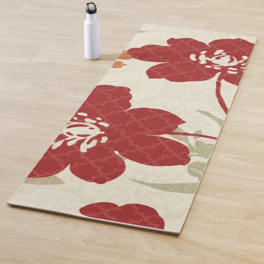 Tapis De Yoga Ombres florales en rouge et orange (En situation)