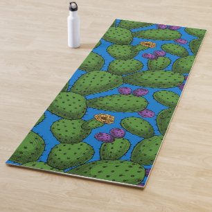 Tapis De Yoga Opuntie de floraison en bleu