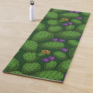 Tapis De Yoga Opuntie de floraison sur vert foncé