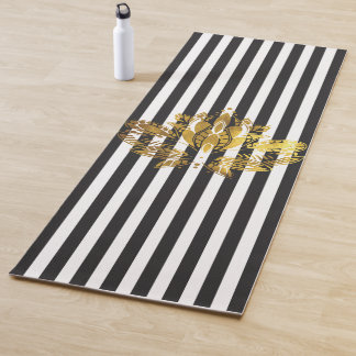 Tapis De Yoga Or Lotus et noir+Rayures blanches
