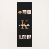 Tapis De Yoga Or monogramme initial nom photo noir (Dos)