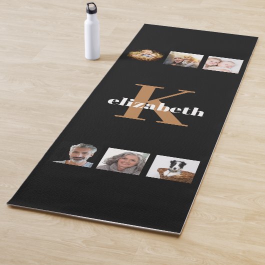 Tapis De Yoga Or monogramme initial nom photo noir (En situation)