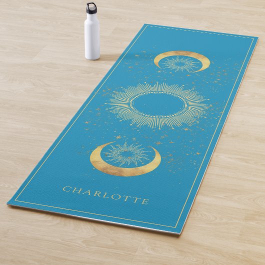Tapis De Yoga Or Turquoise Soleil Lune Céleste (En situation)