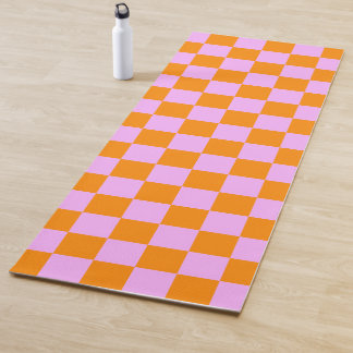 Tapis De Yoga Orange + Pink Check À damiers Motif de tableau de