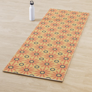 Tapis De Yoga Orange rétro et noir mou Abstrait motif floral