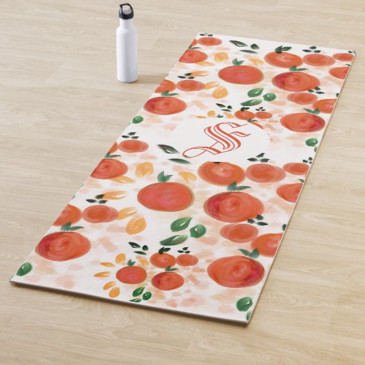 Tapis De Yoga Oranges tropicales et Motif Feuille Monogramme (En situation)