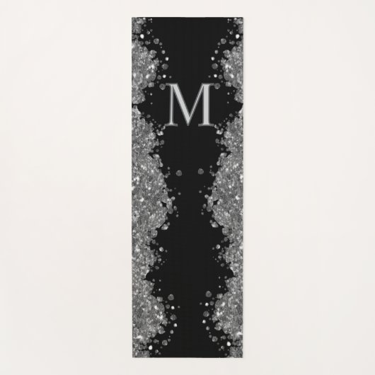 Tapis De Yoga Pailleté Argent Noir Monogramme Moderne Gris (Devant)