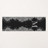 Tapis De Yoga Pailleté Argent Noir Monogramme Moderne Gris (Devant (Horizontal))