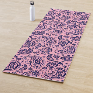 Tapis De Yoga Paisley vintage bleu foncé sur rose