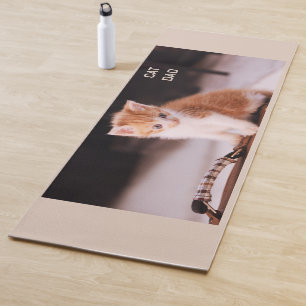 Tapis De Yoga Pale Taupe "Papa Chat" Orange Kitten