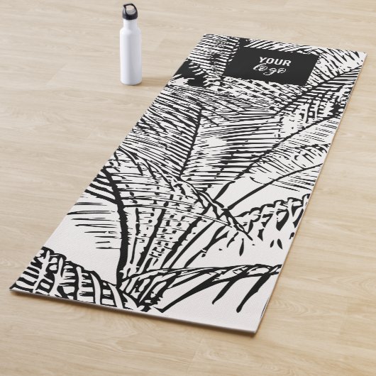 Tapis De Yoga Palm Tree Feuille noir blanc logo d'entreprise (En situation)