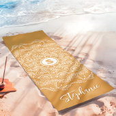 Tapis De Yoga Palm Tree Seashell Mandala Monogram Gold Beachy