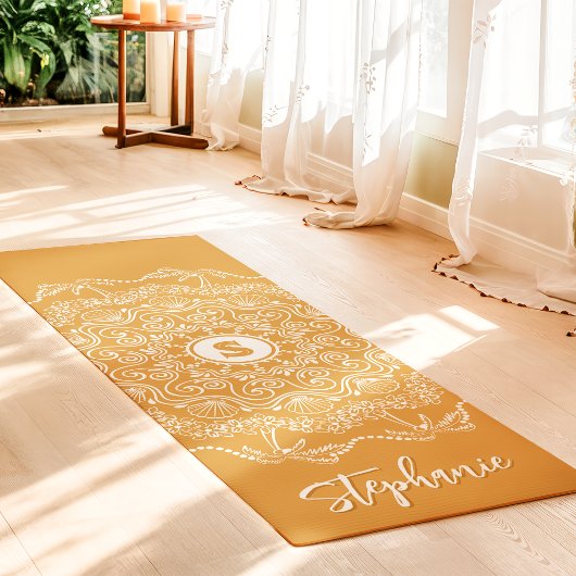 Tapis De Yoga Palm Tree Seashell Mandala Monogram Gold Beachy