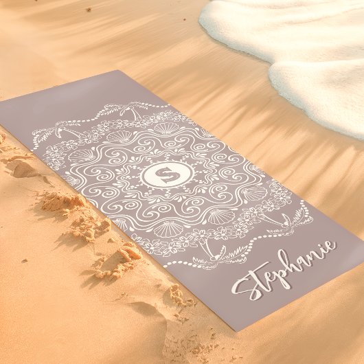 Tapis De Yoga Palm Tree Seashell Mandala Monogram Lavender Beach