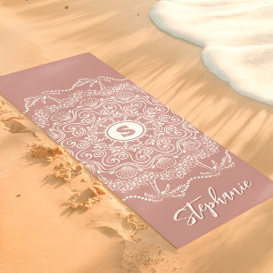 Tapis De Yoga Palmier Coquillage Mandala Monogramme Mauve Plage
