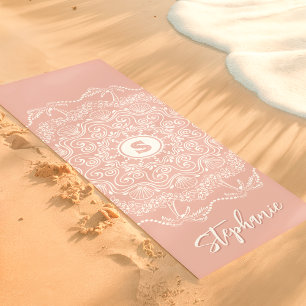 Tapis De Yoga Palmier Coquillage Mandala Monogramme Rose Plage