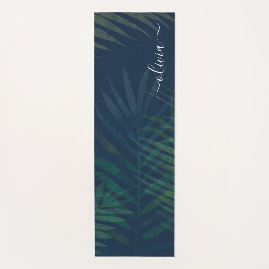Tapis De Yoga Palmiers vert foncé motif feuille (Devant)