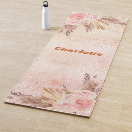 Tapis De Yoga Pampas herbe rose or blush florales nom du boho (En situation)