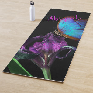 Tapis De Yoga Papillon bleu Morpho et Iris violet