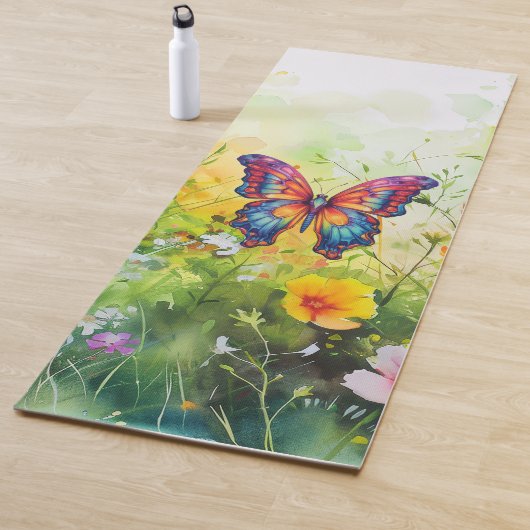 Tapis De Yoga Papillon Bleu Orange ailes (En situation)