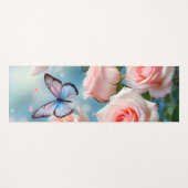 Tapis De Yoga Papillon bleu rose doux (Devant (Horizontal))