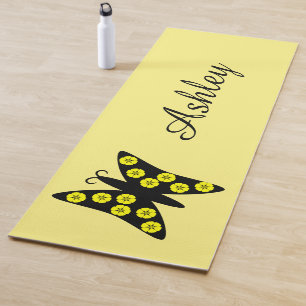 Tapis De Yoga Papillon noir/jaune Design Yoga Mat
