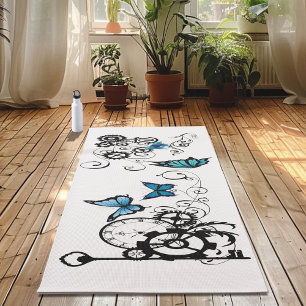 Tapis De Yoga Papillons bleu Tribal Steampunk