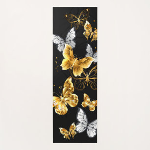 Tapis De Yoga Papillons d'or et de blanc