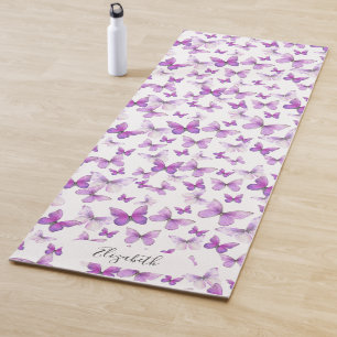 Tapis De Yoga Papillons Pastel Purple Girl Nom Personnalisé