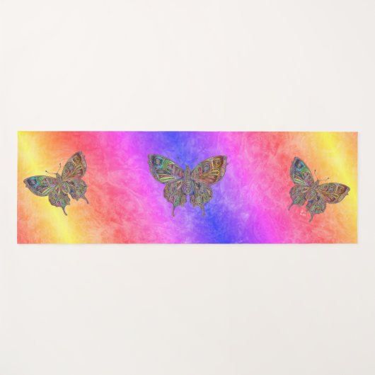 Tapis De Yoga Papillons Pastel Rainbow Stripes (Devant (Horizontal))